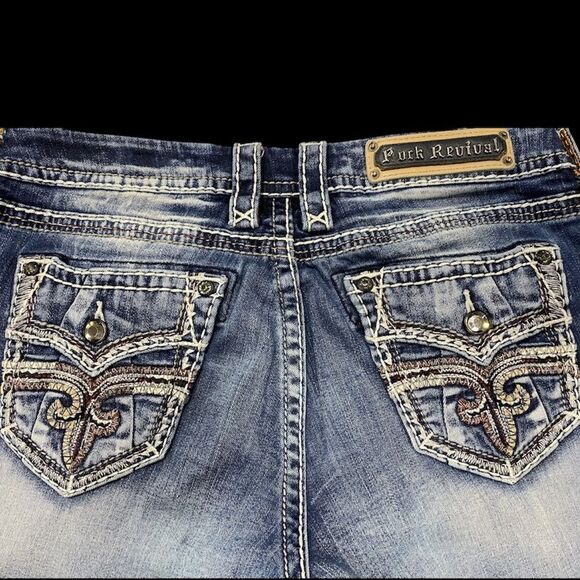 Rock Revival Denim - Rock Revival Linne Easy Crop Jeans 29x24 Distressed Stretch Denim EUC
